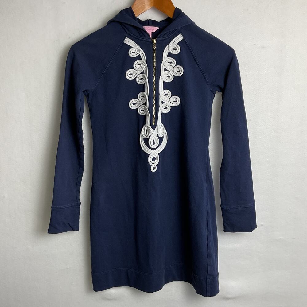 Lilly Pulitzer Skipper Hooded Popover Dress Three Quarter Zip Navy Blue XXS - Picture 3 of 12